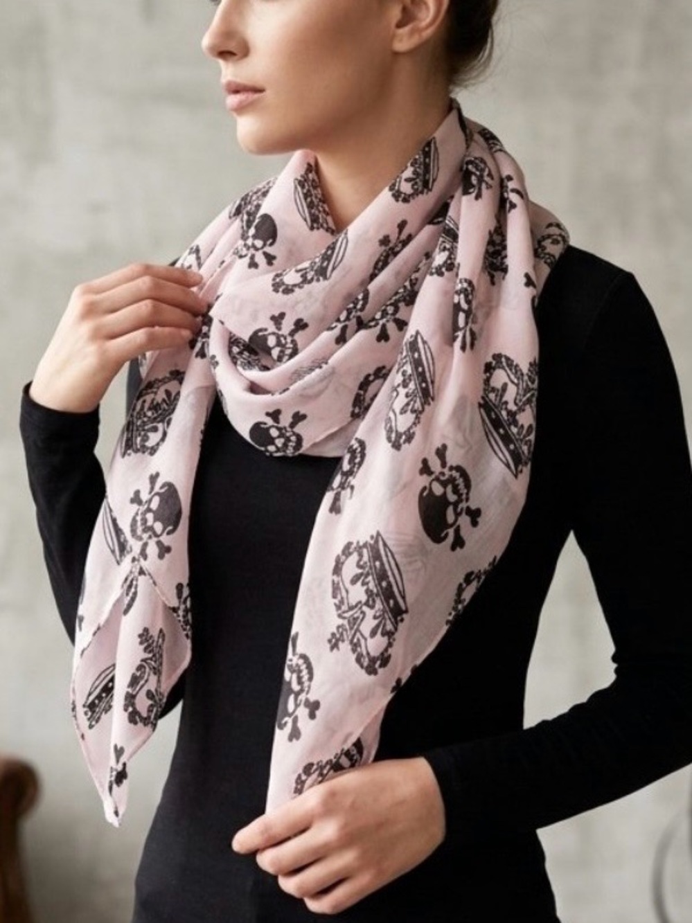 Skull and Crown Large Semi Sheer Scarf